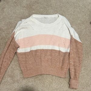 Garage Colorblock Crewneck Sweater in Cream, Blush Pink & Tan